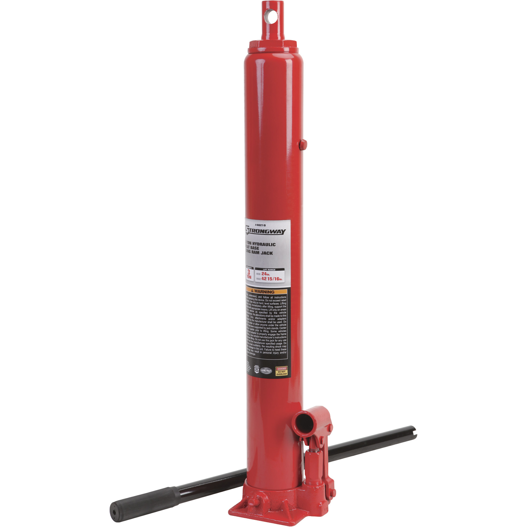 Strongway 3-Ton Long Ram Hydraulic Jack, Single Piston, Flat Base, 24in.–42-15/16in. Lift Range